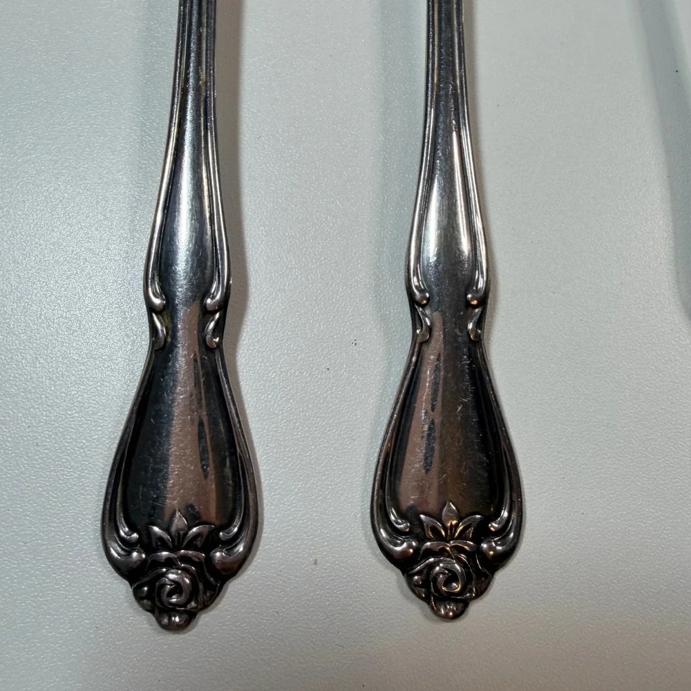 Oneida 1881 Rogers Baroque Rose Stainless Serving Set 4pc Fork Spoon Ladle Vtg